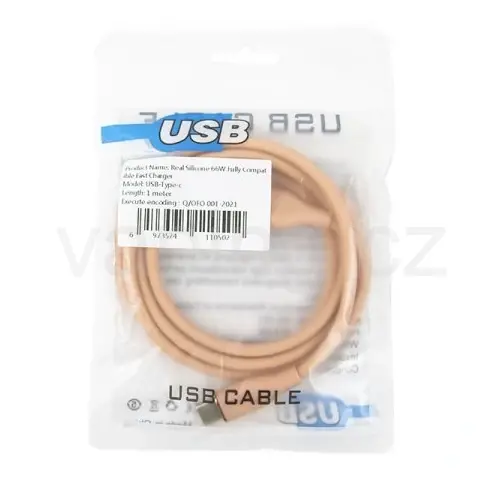 Silicagel datový a nabíjecí kabel 66W USB-A > USB-C (1m) losos