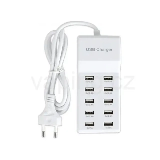 GVG Pro 727U USB nabíjecí stanice 220V -> 10x USB-A (bílá) 50W