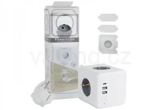 GVG Pro PowerCube rozbočovač s prodlužovacím kabelem 220V -> 2x USB-A 1x USB-C (bílá) 1,4m