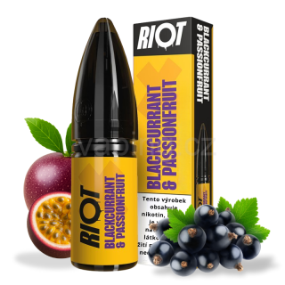 E-liquid Salt RIOT X s příchutí BLACKCURRANT & PASSIONFRUIT 10ml (černý rybíz a marakuja) 20mg
